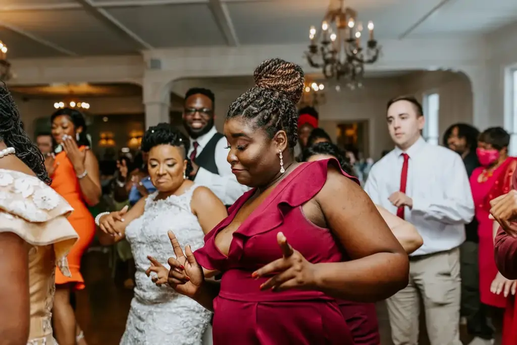 Guests celebrating on an elegant ballroom dance floor