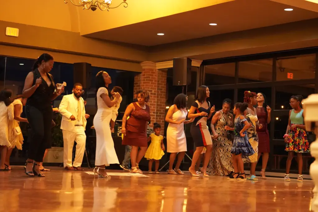 Guests dancing at a formal evening event