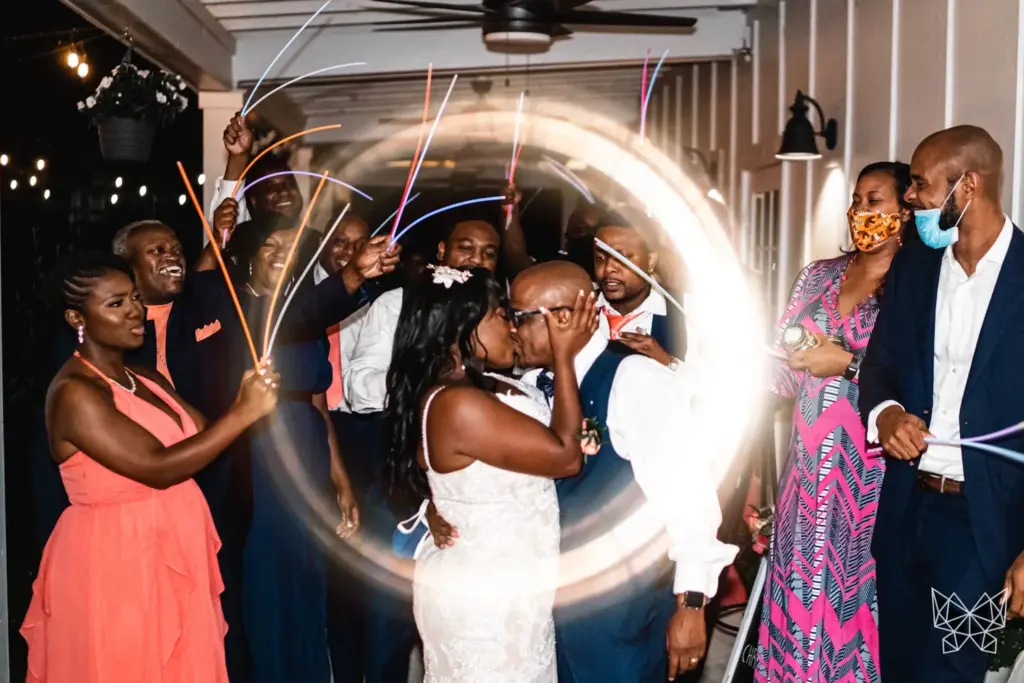 Wedding grand exit with glow sticks and sparklers
