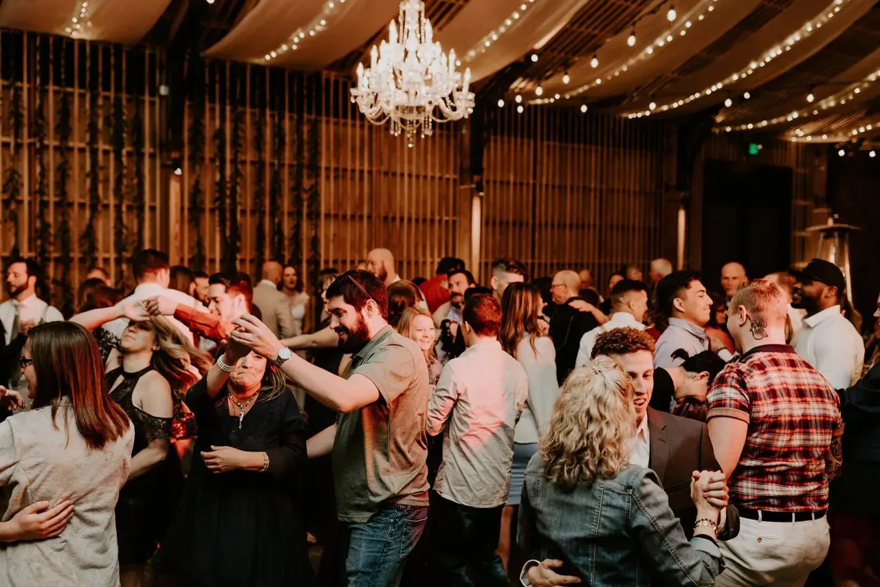 Wedding guests dancing all night with SKAN the DJ