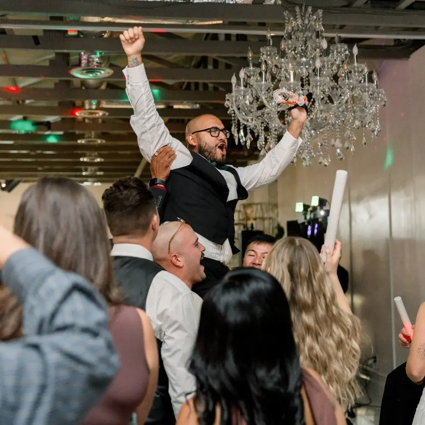 Celebration in full swing under the chandeliers